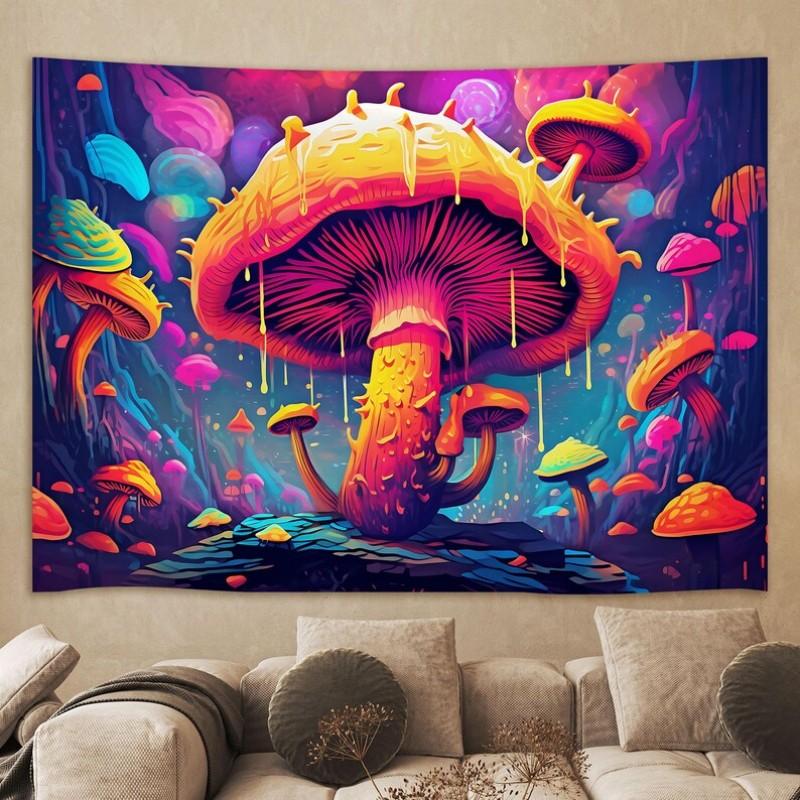 Neon Mushroom Tapestry Polyester Fiber Atmosphere Bedroom Living Room Wall Hanging Room Decoration