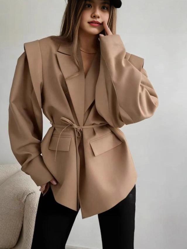 2025 Autumn/Winter European & American Fashion Women's Waist-Cinching V-neck Lace-Up Versatile Jacket