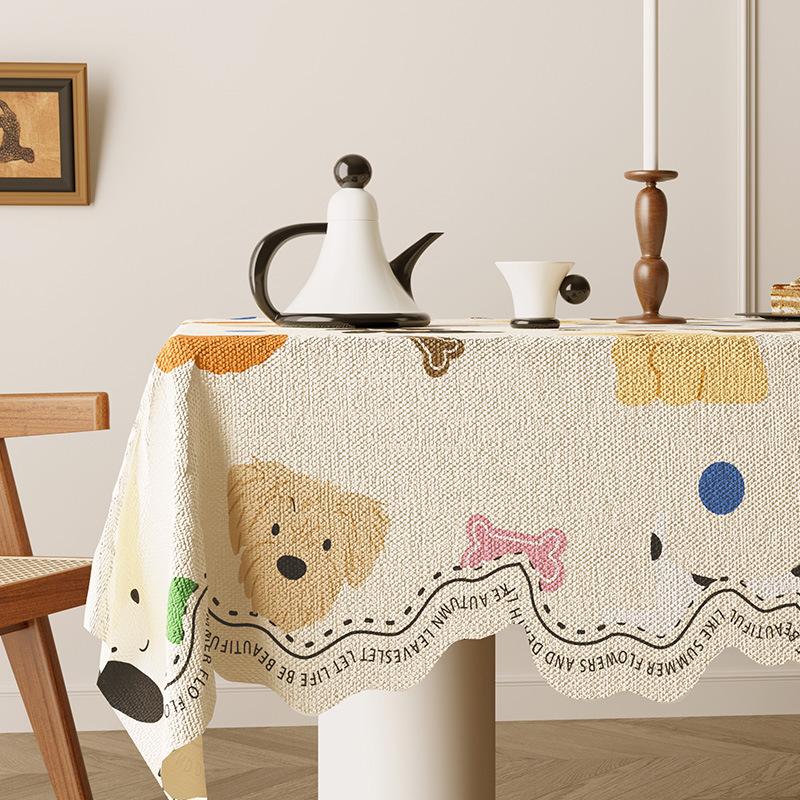 Katoen Linnen Tafelkleed met Cartoon Patroon en Onregelmatige Vorm met Kant Bureauonderlegger Waterdicht en Hittebestendig Woondecoratie 90x90cm