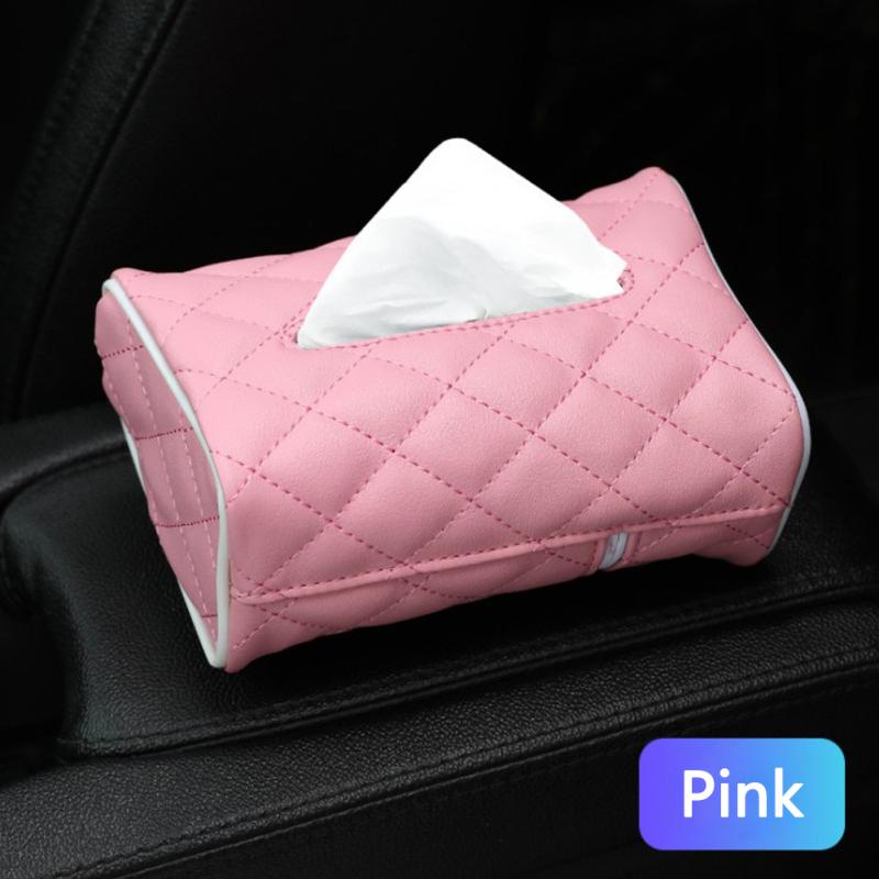 

PU Leather Tissue Box Napkin Holder Auto Paper Cover Organizer Towel Holder for Bathroom Car Room Car-styling рожевий