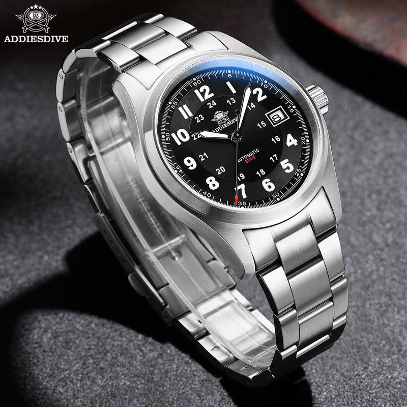ADDIESDIVE Men's High-End Automatic Mechanical Watch with Calendar, Stainless Steel.