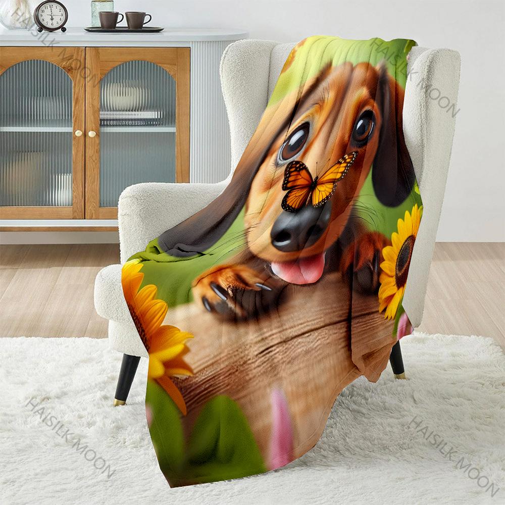 

Sunflowers and Green Floral Background Pattern Blanket Flannel Material Soft Warm for All Seasons Home Outdoor Camping Picnics 75x100cm