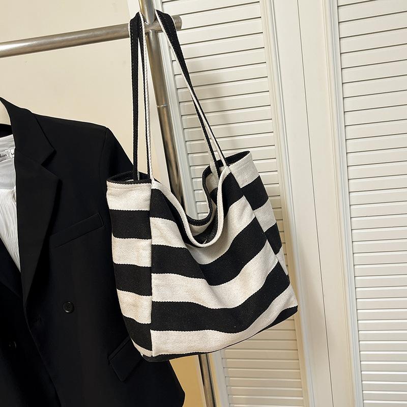 

Литературная холщовая сумка-тоут с контрастной полоской, большая вместимость, на плечо, ленивая сумка для покупок, большая сумка чёрный