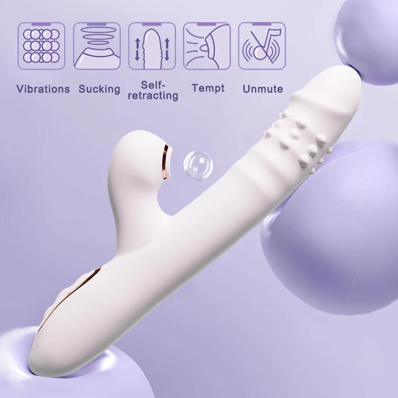 Vibrator Thrusting Dildo with Multiple Vibration/sucking Modes, Multifunctional Waterproof Sex Toys Thrusting, with Licking
