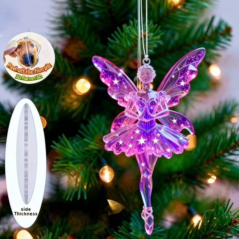 2D Flat Christmas Hanging Pendant Shining Ballerina Xmas Tree Hanging Ornament Acrylic Simulation Angel Hanging Decor Bag Charms