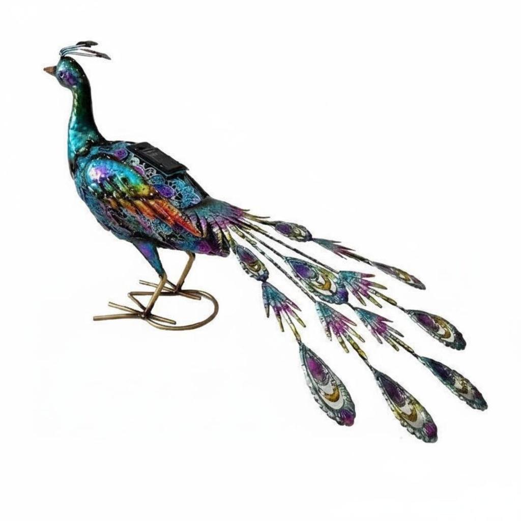Solar Peacock Statue Hued Yard Light Lighted for Balcony