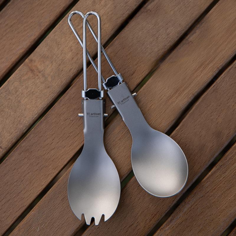 Titanium Spoon Spork Ultralight Portable Cutlery Foldable Handlle Tableware for Outdoor Camping