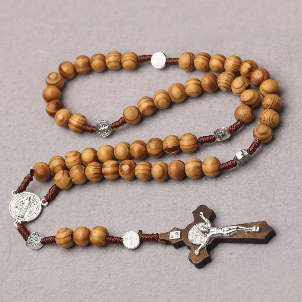 Religious Handmade Rosary Necklace Car Ornament Crucifix Pendant Chain Christian