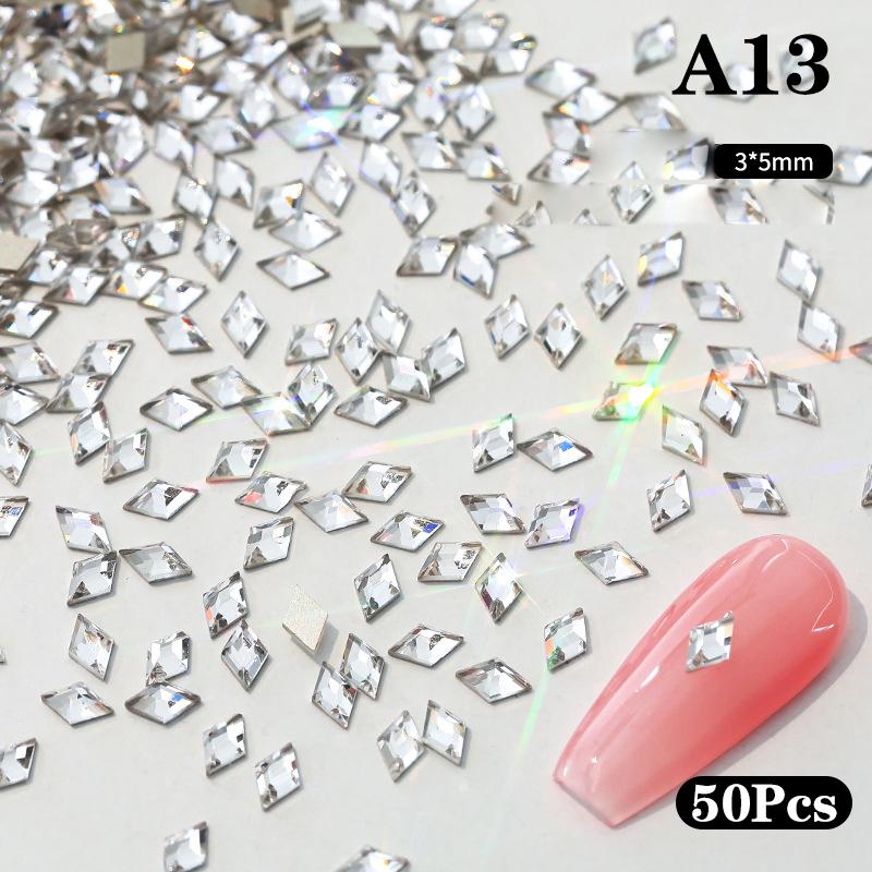 50pcs Mini Pointed Bottom Mixed Shape Crystal Jewelry Nail Decorations Glass Pile Diamond Manicure Accessories