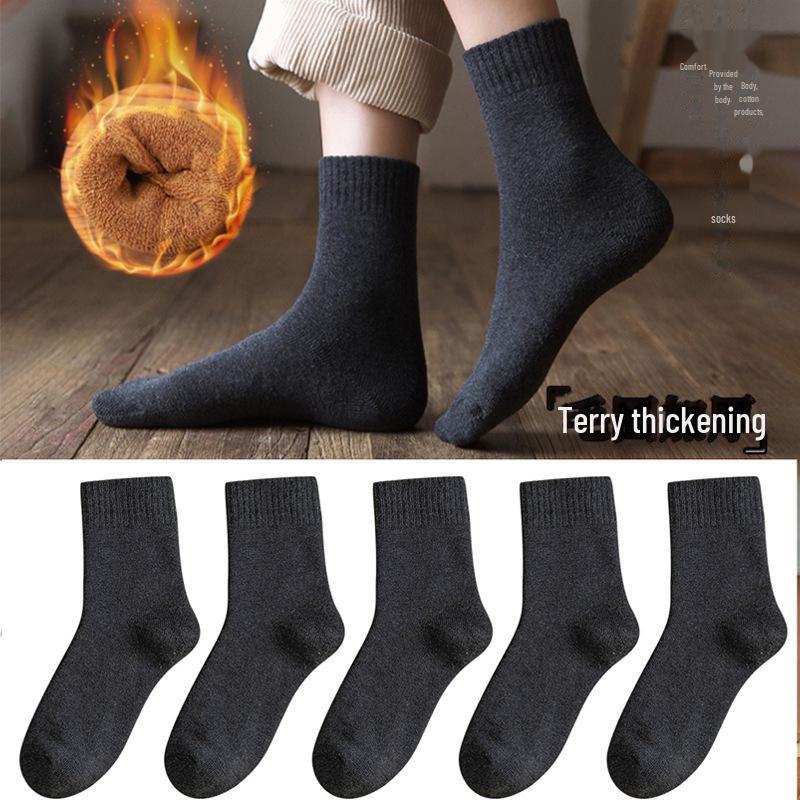 "Plush Thick Winter Mid-Tube Terry Socks: Cold-Resistant Towel Floor Socks for Men and Women"