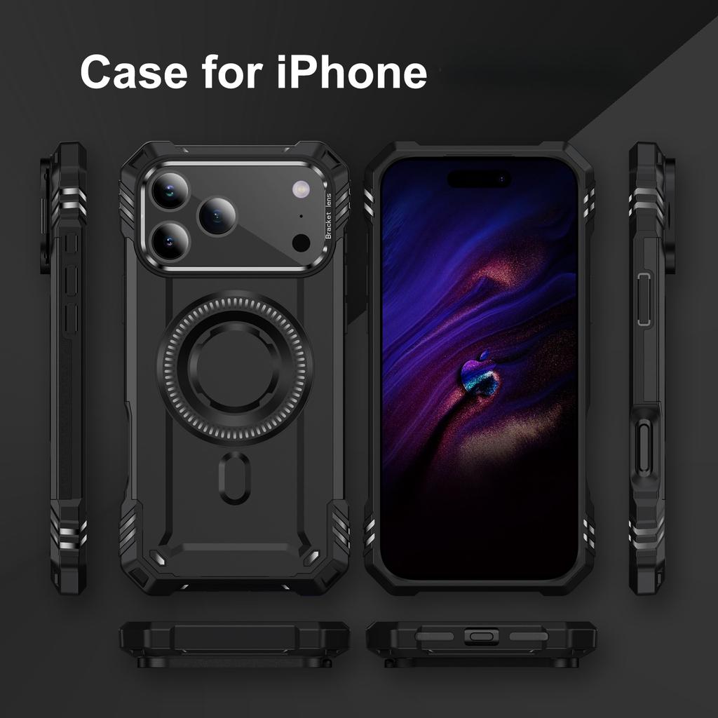Funda Negra Dura de Grado Militar para Iphone 17 Pro Max Air 16 15 Plus Iphone17 14 13 12 Pro Iphone16 Cubiertas para Teléfono Móvil