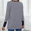 Ladies Autumn Winter Long Sleeve O Neck Striped Loose Pullover T Shirt Top with Pocket