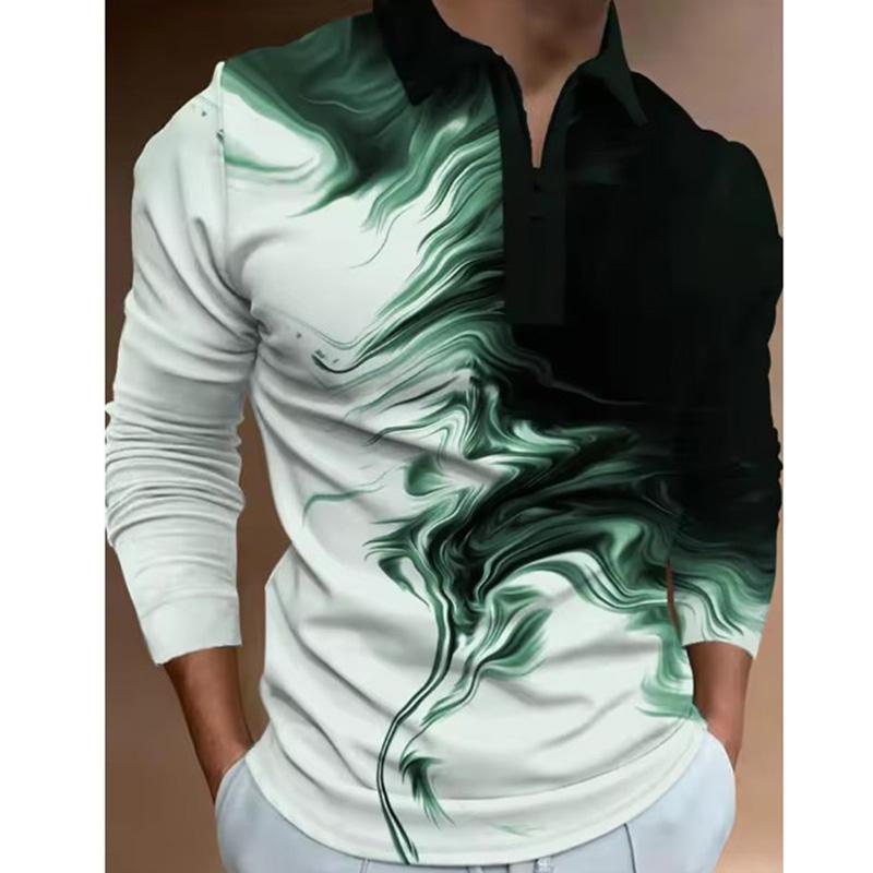 

Рубашка-поло с длинным рукавом Мужская повседневная рубашка-поло на пуговицах с воротником-молнией Нагрудный карман Обычный крой Весна S зелёный