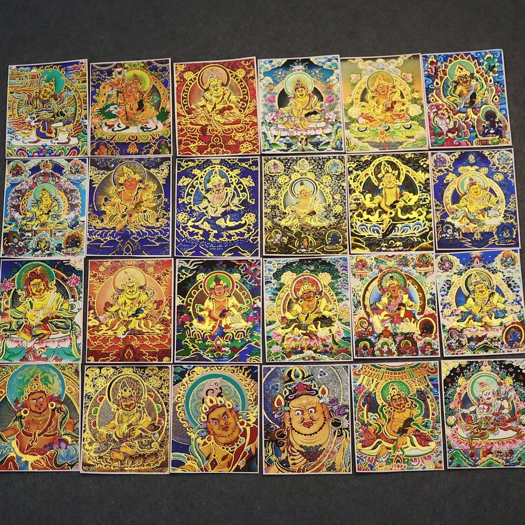 Yellow Jambhala Mahakala Thangka Pendant - Hand-painted Tibetan Gau with Eight Guardian Wealth Deities.