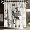 Funny Skeleton Shower Curtain with Hooks, Gothic Black and White Bathroom Decor,Cat Waterproof Polyester Fabric Shower Curtain