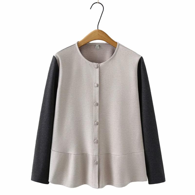 

Plus Size Women s Color Block Long Sleeve Cardigan - Spring 2026 Versatile Slimming Round Neck Top 4XL хаки