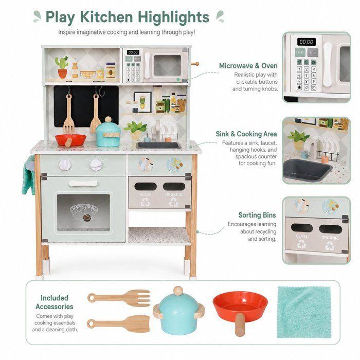 Cuisine en bois pour enfant - GINGER HOME - GINGER HOME - Plaque électronique - Micro-ondes électronique - Évier et accessoires