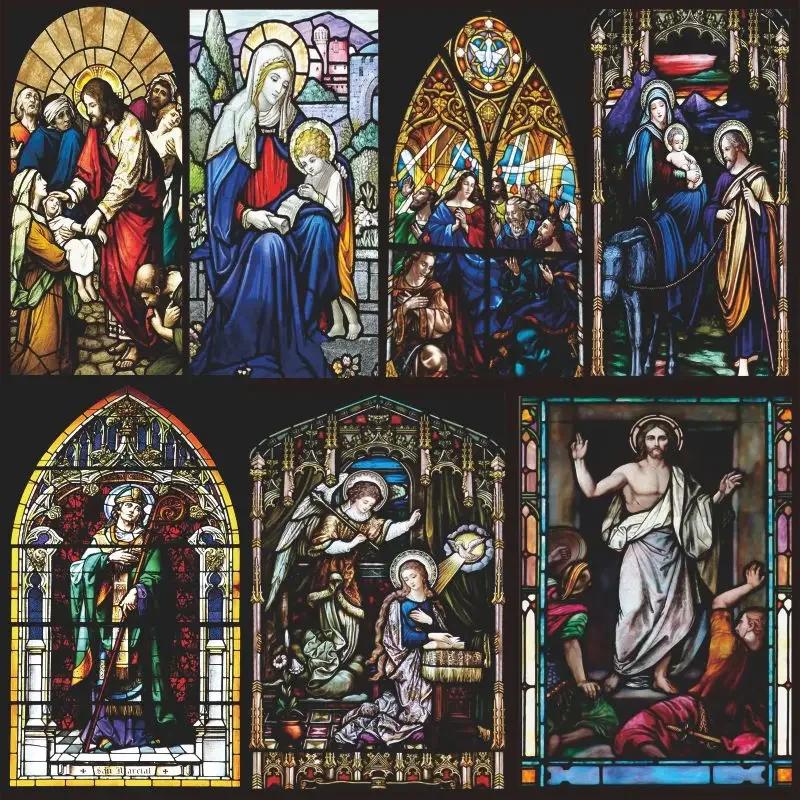 Customize Stained Glass Window Film Frosted Mosaic Grid Privacy Protection No Glue Decorative Bathroom Bedroom Kitchen Home Quality