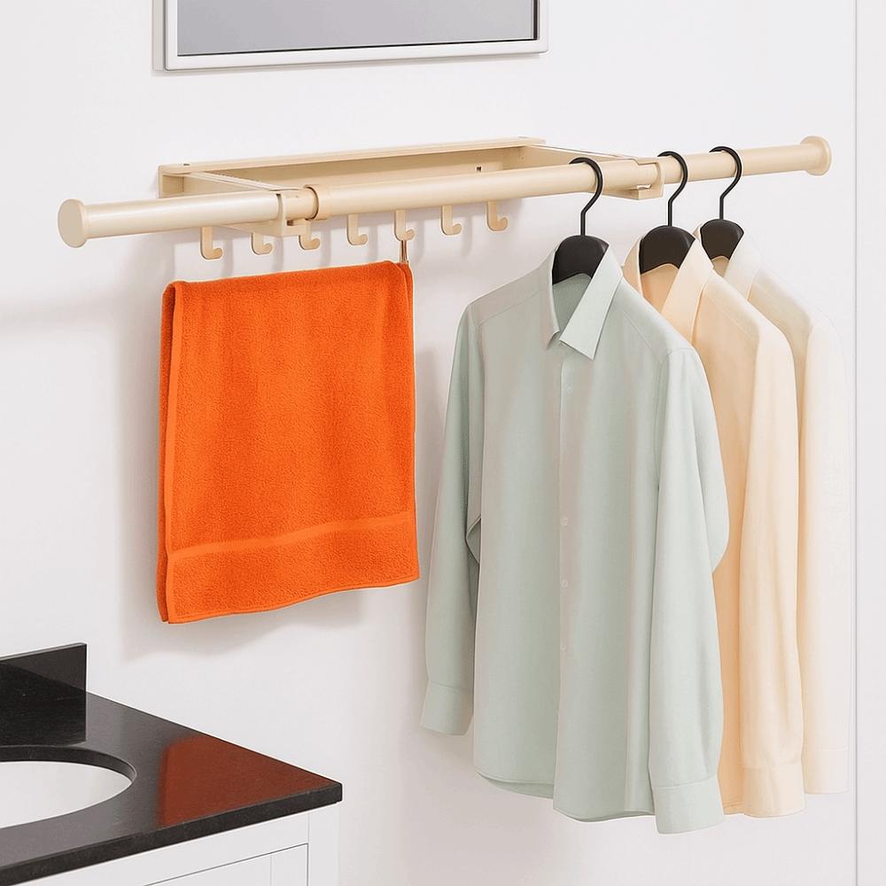 Punch-free Telescopic Clothes Rack Carbon Steel Laundry Drying Rack Clothes Hanger Balcony