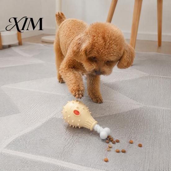 Pet Enrichment Toys Dog Treat Dispenser Toy, Spiky Chicken Leg Chew Rubber Interactive Foraging Games for Pets Puzzle Feeder Aggressive Chewers,