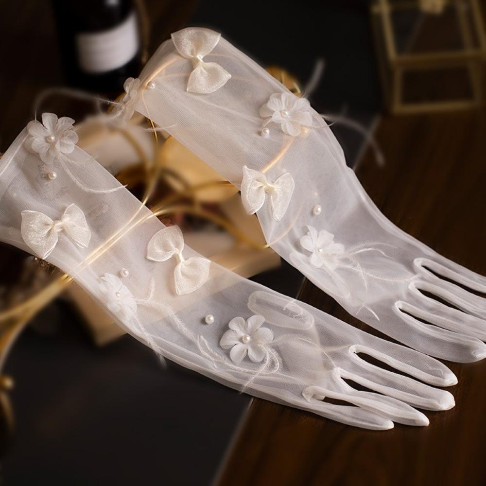 Mesh Bridal Gown Mittens Bowknot Wedding Bridal Gloves New Performance Gloves  Party