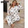 GMXIA Pajamas Women's Cardigan Long-sleeved Trousers Homewear Plus Size Two-piece Set