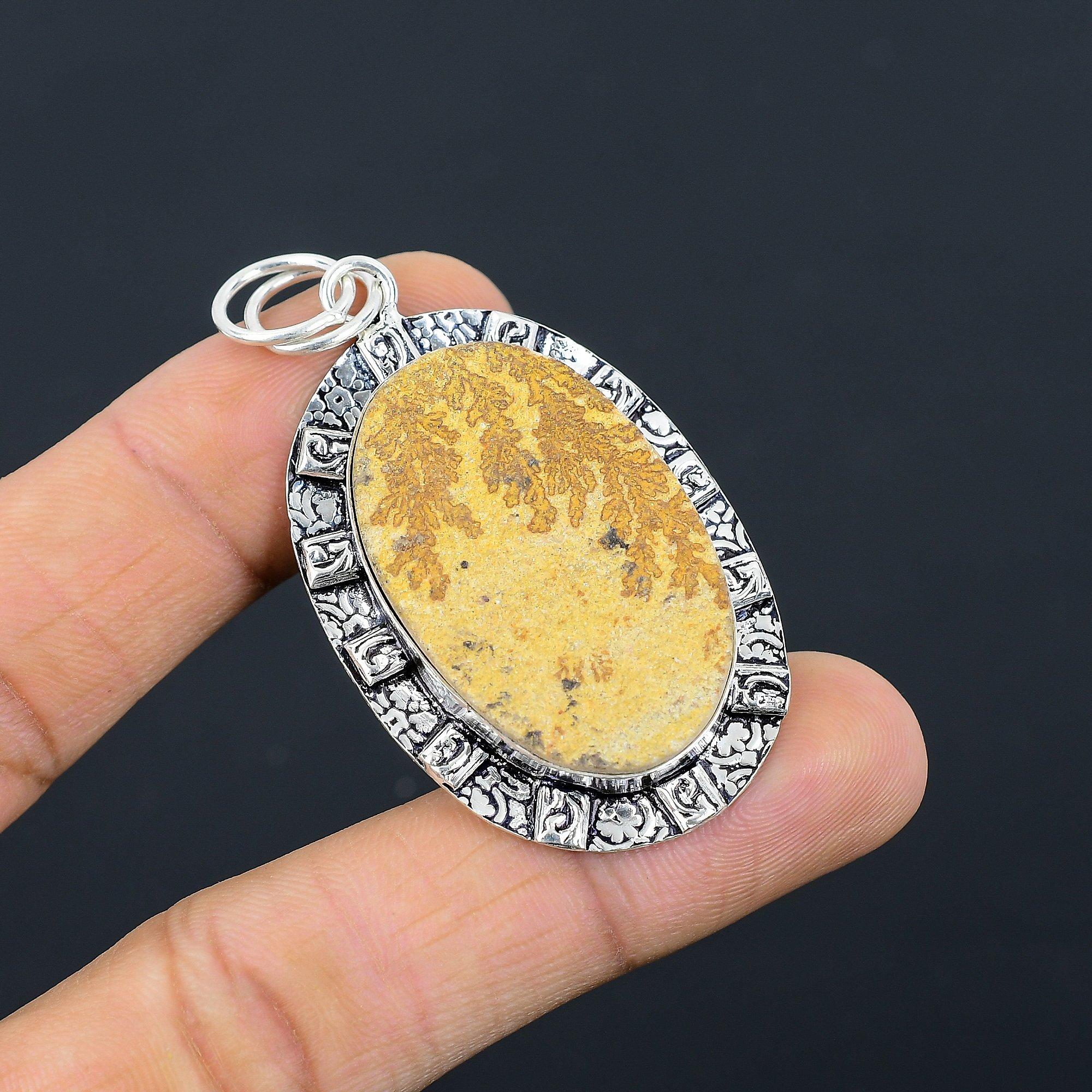 

925 Sterling Silver Psilomelane Dendrite Stone Engagement Mother Pendant Jewelry