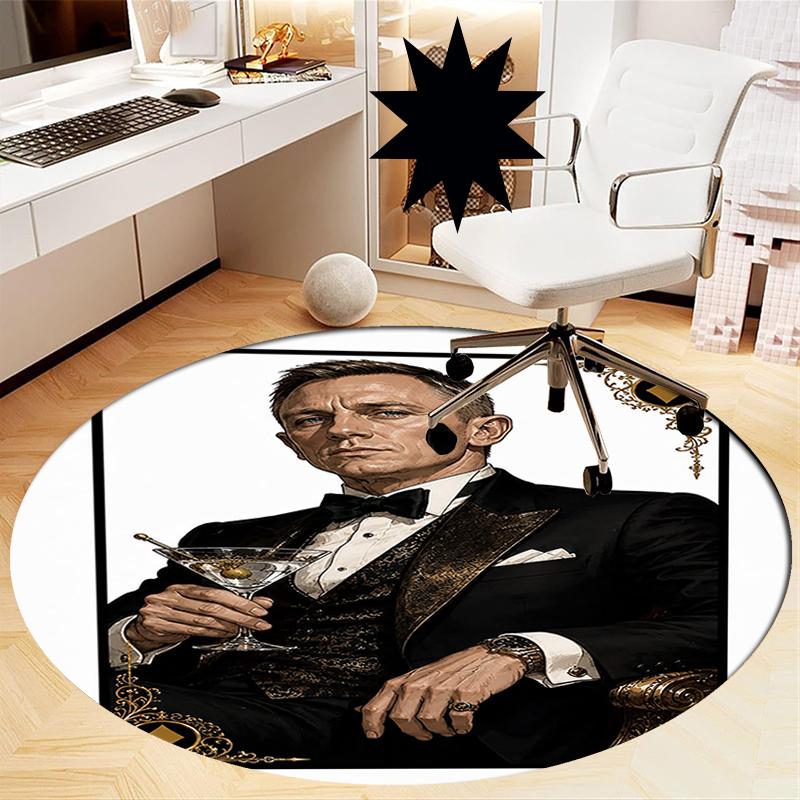 007 James Bond Printed Round Rug Carpet Chair Rug Area Rug Entryway Doormats,for Office Chair Living Room Bedroom Kitchen Room.
