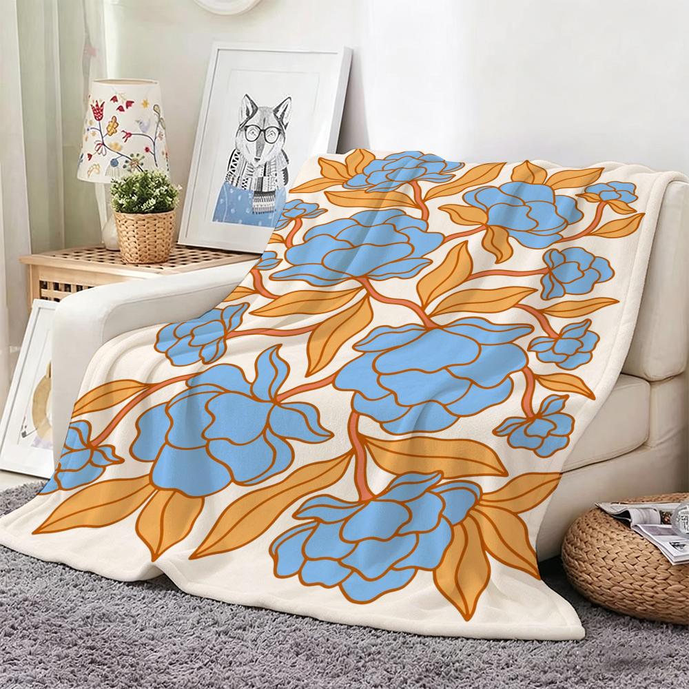Illustration M-Matisse Style Floral Print Throw Lightweight 240g Flannel Blanket Soft Skin-friendly for Summer Cooling