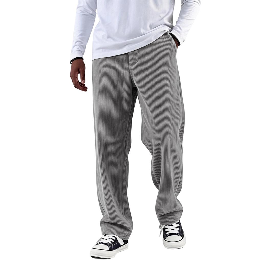 Men's Vintage Corduroy Pants with Vertical Stripes, Loose Straight Leg for Casual Wear
