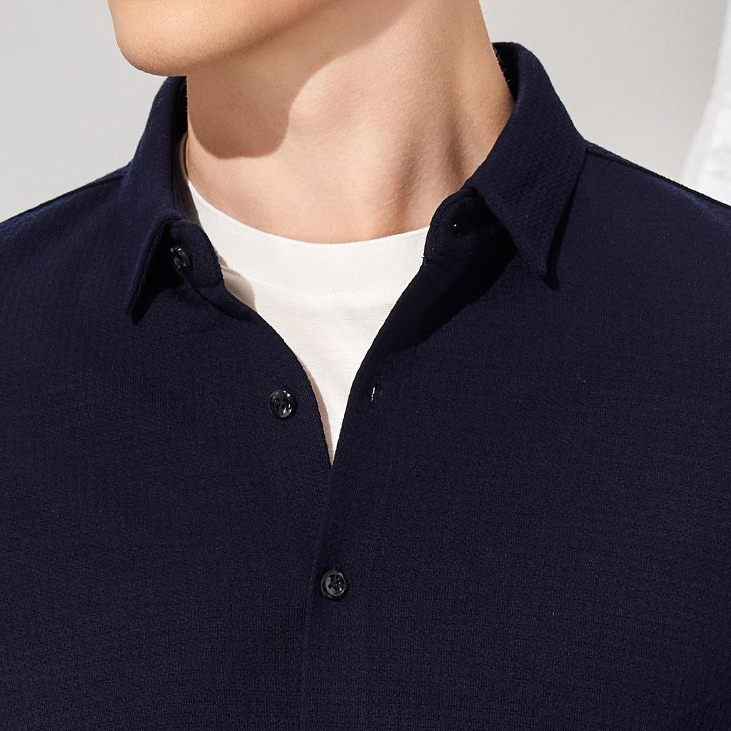 Thick and Soft Skin Friendly Long Sleeved Shirt with Wool and Waffle Jacquard, Men's Business High-end Shirt