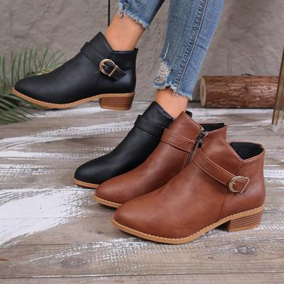 Winter Women Boots Chunky Heel Sharp Point Slim Shoes Double Zipper Style Large Size Short Boots Fashionable Comfortable Shoes