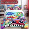 3pcs Duvet Cover Set (1*Duvet Cover + 2*Pillowcase, Without Core), Custom Name Game Rainbow Friends Pattern Bedding Set, Home Bedroom Decor Gift