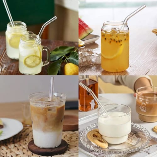 Set of 4 Glass Straws, Heat-Resistant, Washable, Reusable, Non-Toxic, Eco-Friendly, with Cleaning Brush