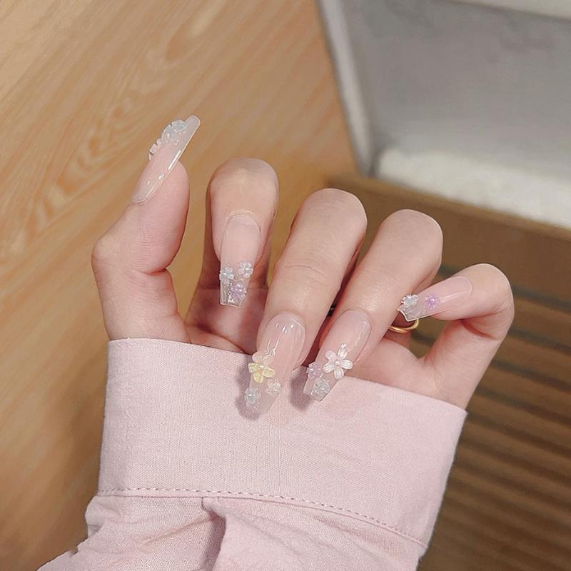 50Pcs Five Petal Flower Nail Art Charms Shine 3D Nail Decoration Macaron Color Manicure Accessories Resin Material DIY