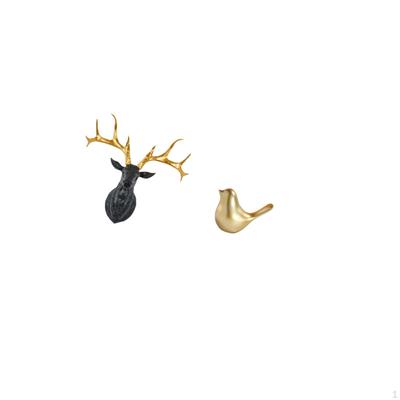 Boho Resin Deer Head Wall Sculpture And Golden Bird Figurine Statue for Office Home Decor