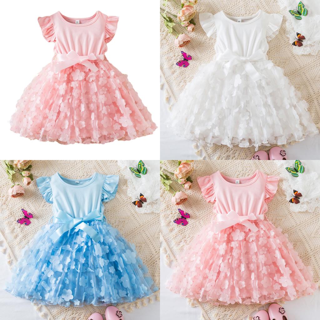 Prinzessinnen-Mädchenkleid mit Schmetterlings-Netz-Tüll für Geburtstag und Sommer für Kleinkinder