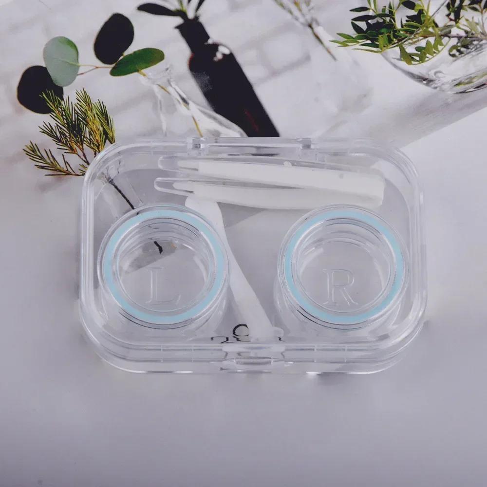 Mini Transparent Cute Portable Contact Lens Case with Tweezer Suction Stick Set for Travel Kit Holder Contact Lenses Box