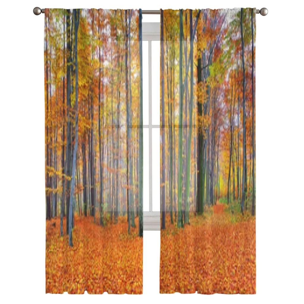 Schöne Herbstwaldlandschaft, durchsichtige Vorhänge, Schlafzimmer, Voile-Vorhang, Wohnzimmer, Fenster, durchsichtige Vorhänge, Küche, Tüllvorhänge