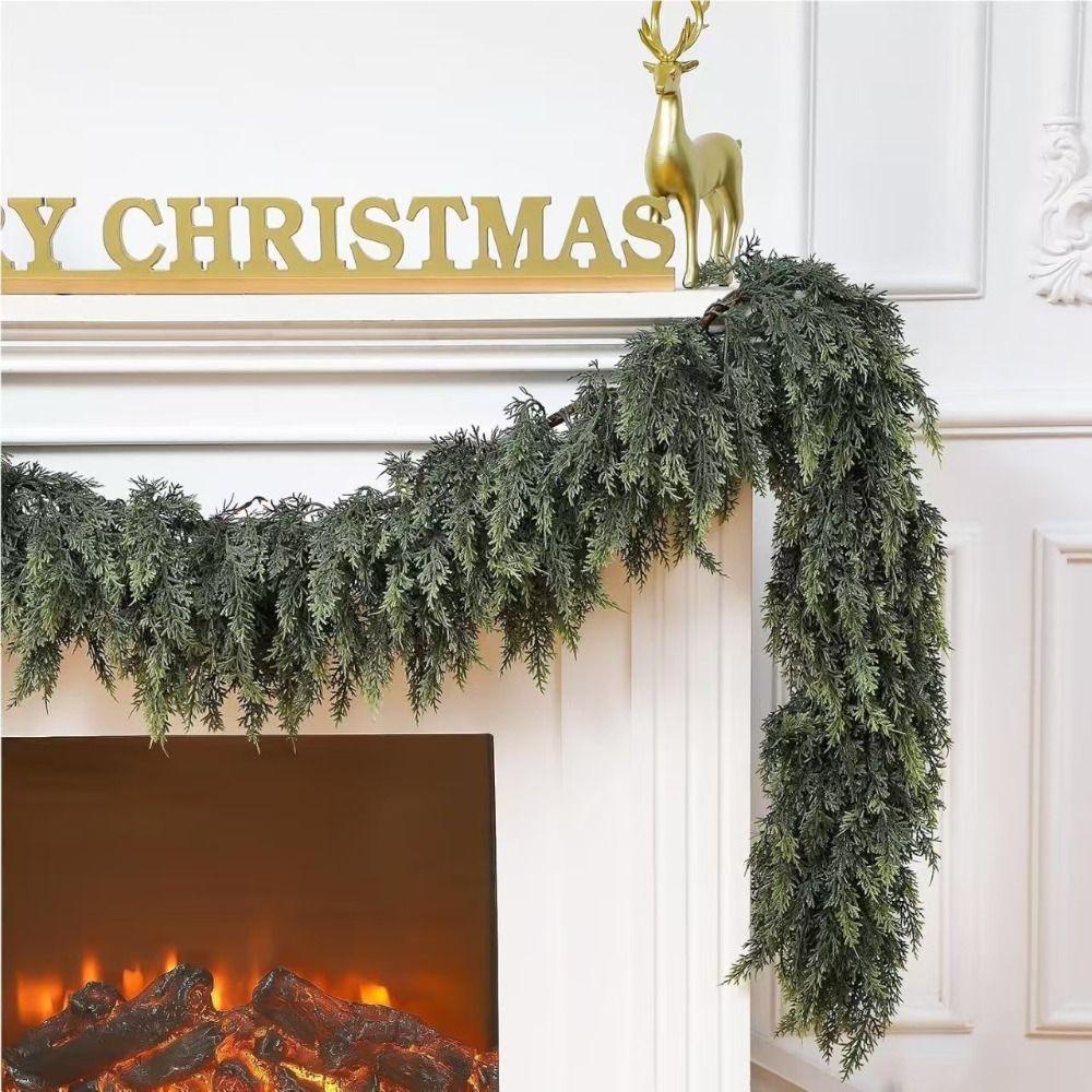 1.8/2.7m Artificial Norfolk Pine Garlands Wall Hanging Green Christmas Pine Wreath PE Soft Cedar Greenery Rattan Staircase