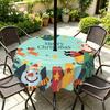Outdoor Christmas Tablecloth Round Waterproof Oil-Resistant Patio Table Cover Garden Deck Umbrella Hole