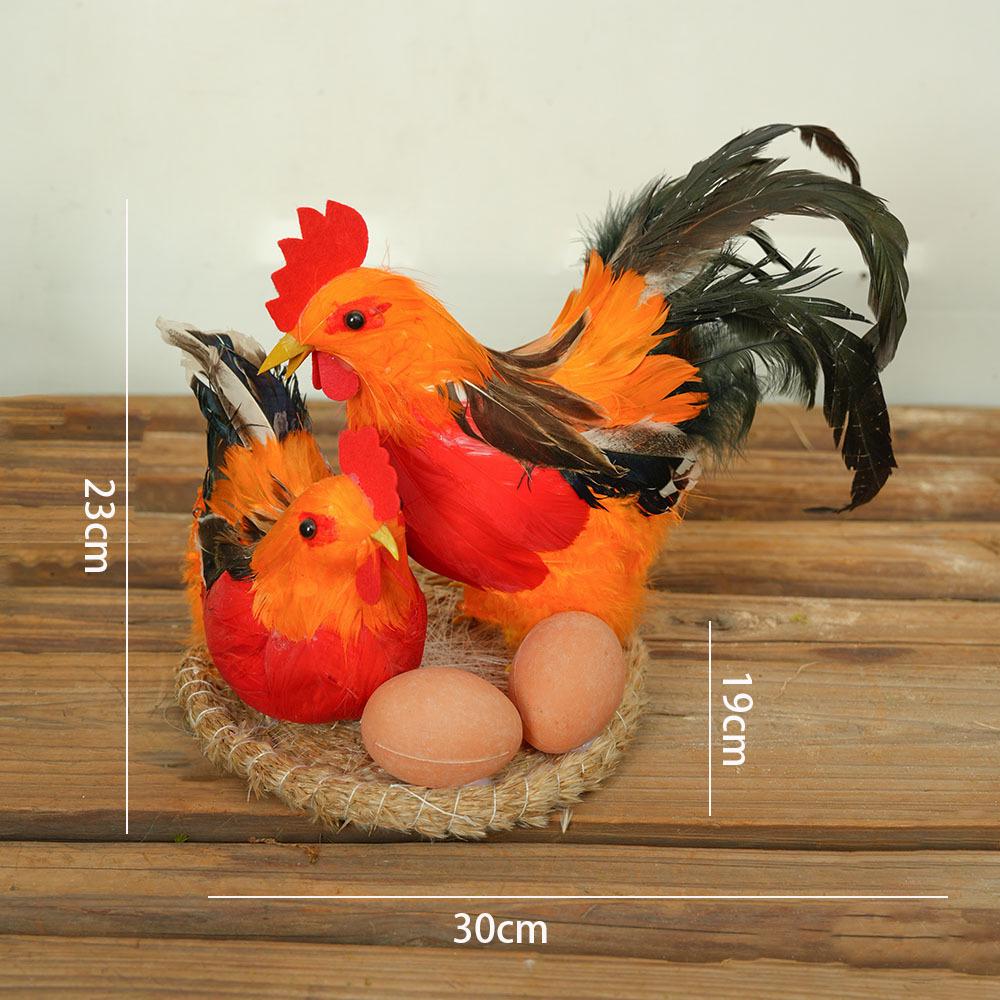 Porcelain Hen and Rooster Feather Ornament for Display and Photography Prop