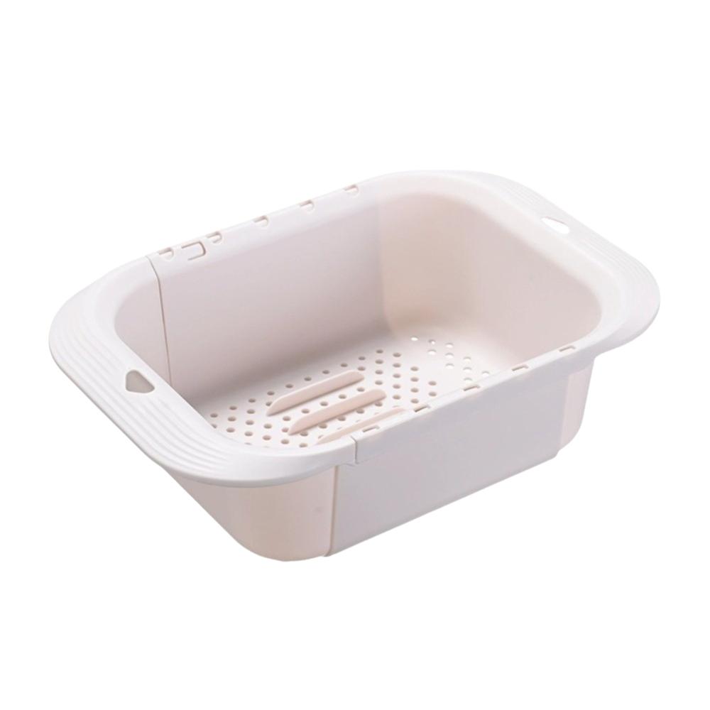 Retractable Double-Layer Draining Basket Side Handle Vegetable Washing Basin  Vegetable Washing Pink Style A