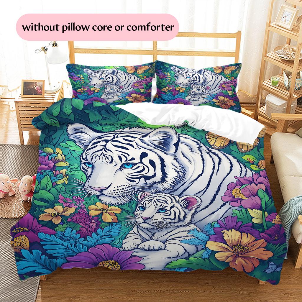 Two Tigers Pattern Bedding Quilt Set Home Decoration Gift (1 * duvet cover + 2 * pillowcase, without core)