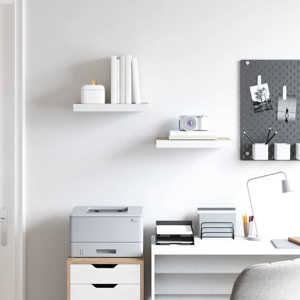 Vidaxl Wall Shelves, 2 Pcs, Oak Color and White, 50X23X3.8 Cm, Mdf