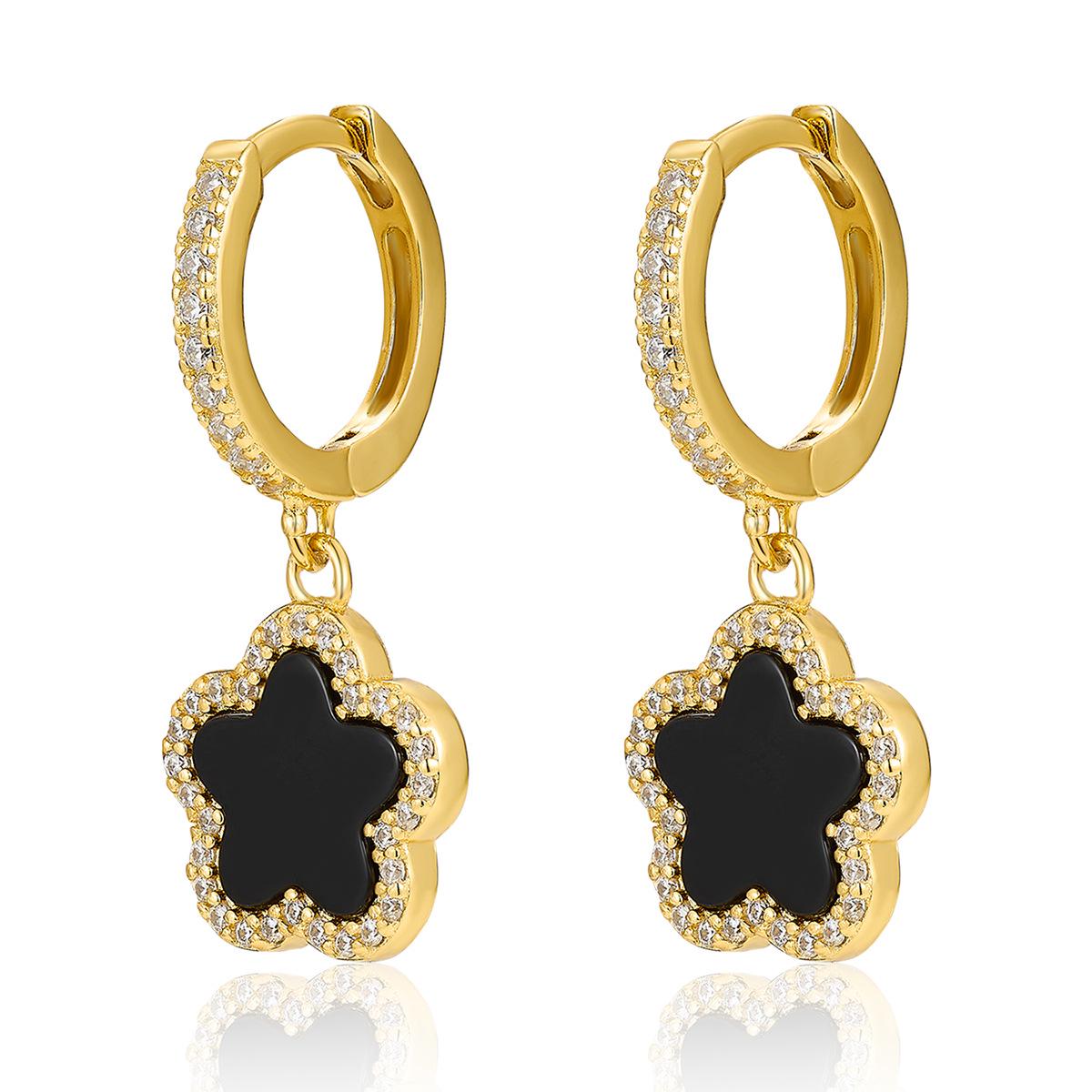 S925 Silber Vierblättrige Kleeblatt Ohrringe mit schwarzem Achat-Inlay - Luxuriöser High-End Echtsilber Schmuck 925 Silver gold