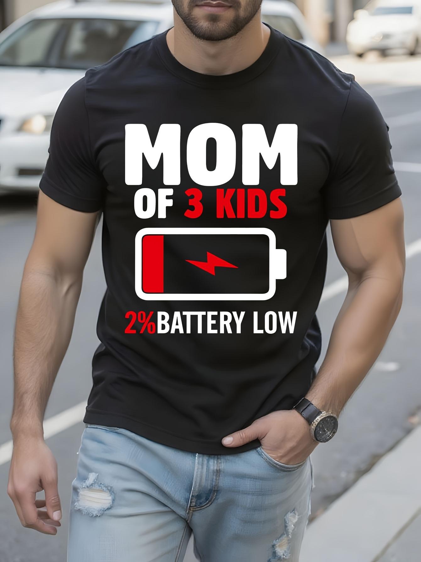 Mom of 3 Low Battery Graphic Tshirt - Casual Crew Neck Te... S