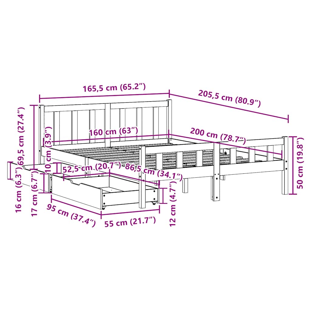 Solid Wood Bed without Mattress White 160x200 cm Pine Wood