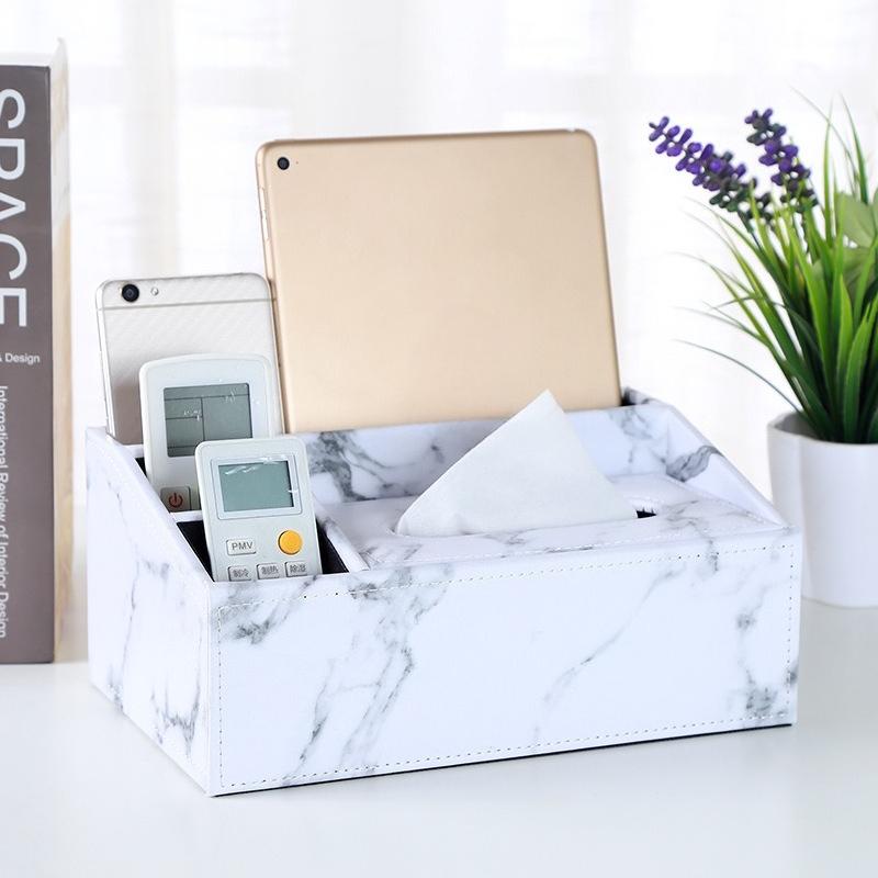Creative Home Supplies Multifunctional Tissue Box Desktop Remote Control Storage Leather Drawer Box