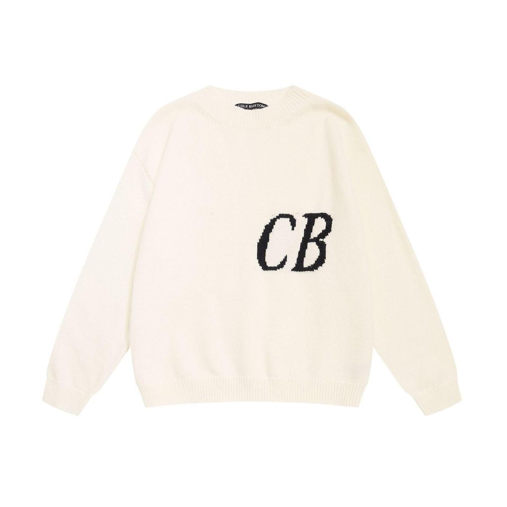 Cole Buxton Unisex Minimalistischer CB-Buchstaben Jacquard-Strick-Hoodie - Herbst/Winter Lockerer Freizeit-Pullover